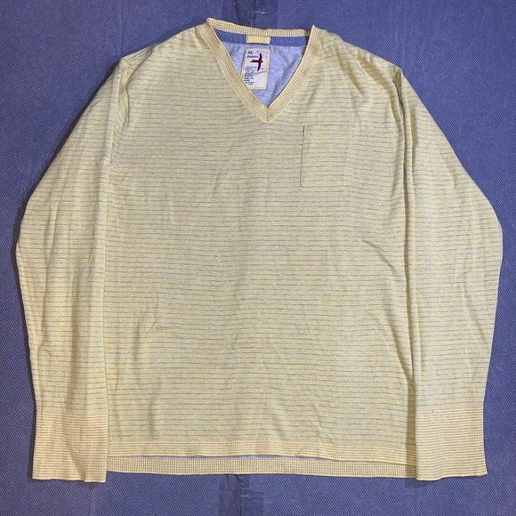 Relwen Sweater Mens Size XL V-Neck Pullover Striped Cotton Yellow Preppy Formal - Picture 1 of 8